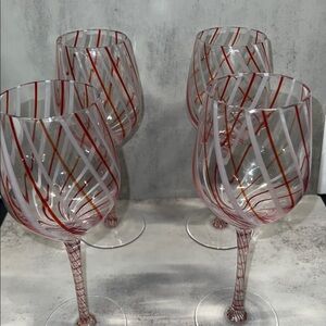 Pier 1 imports 4 candy canes red and white swirline wine glasses